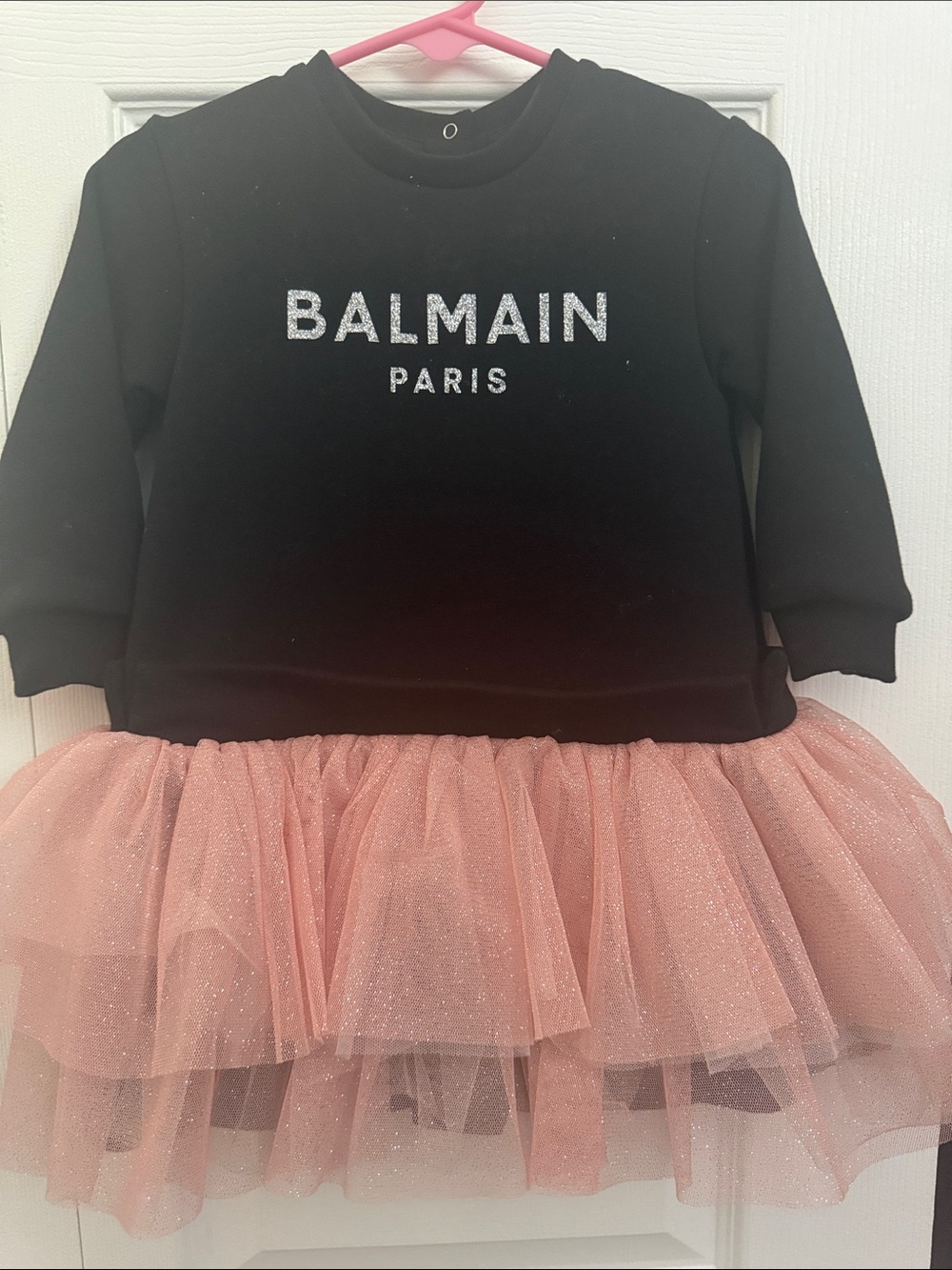 Balmain Black Sweatshirt with Pink Glitter Tulle Skirt